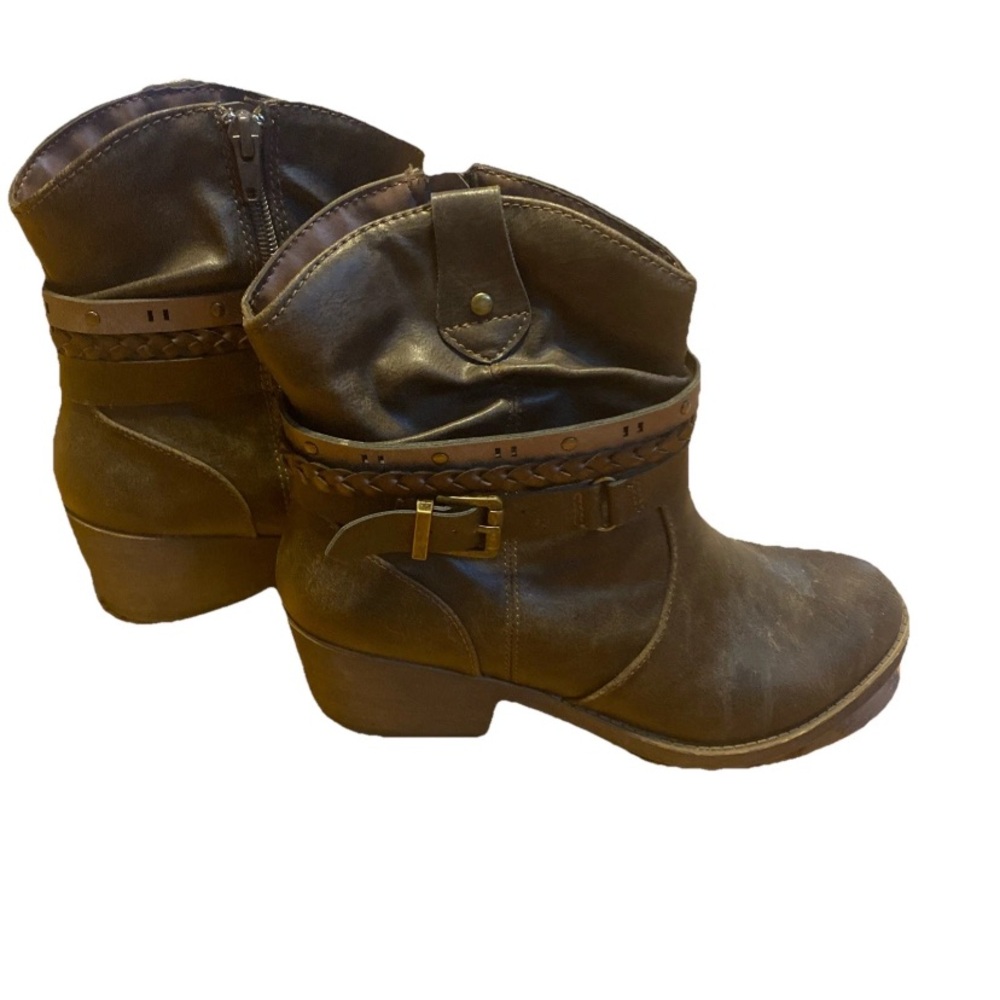 Jellypop Loraine Ankle Boots Braided Strap Block Heel Womens Boho 8M Brown CUTE!